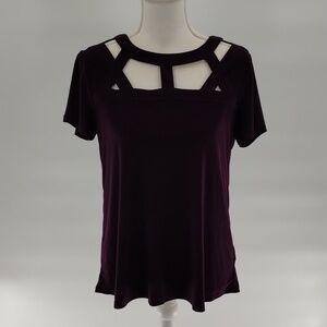 A.U.W. (AUW) plum purple color open neck blouse short sleeve size medium